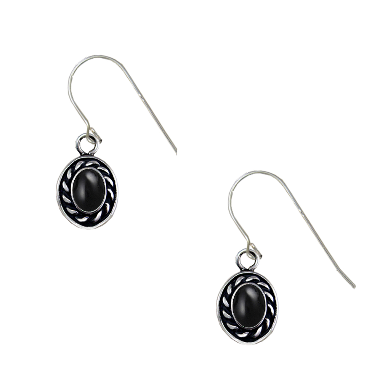 Sterling Silver Little Black Onyx Gemstone Drop Dangle Earrings